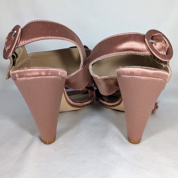 Like New EU 37 Pink Fabric Wedge Heel W/Fabric Flower, Michael Dass - Picture 8 of 10